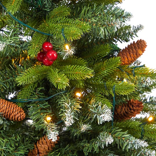 5ft. Pre-Lit Snow Tipped Portland Spruce Artificial Christmas Tree in Red Tower Planter, Clear LED Lights